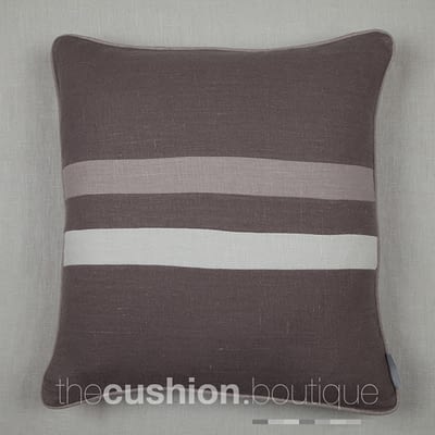 elegant stonewashed linen cushion with 2 horizontal stripes in subtle grey hues