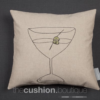 Cocktail glass handmade cushion with free machine embroidery