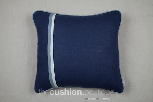 French Navy handmade linen cushion with pleated front detail and piping