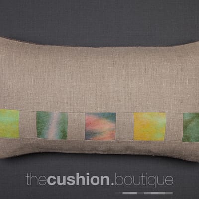 100% Linen handmade cushion with subtle patchwork felt tiles