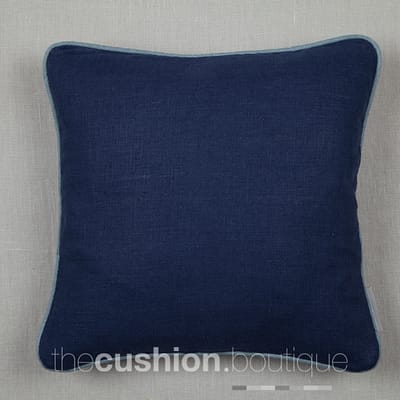 Classically elegant French Navy linen handmade cushion with blue piping detail
