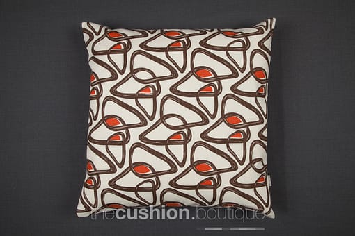 Organic Cotton abstract pattern in chocolate/orange on cream