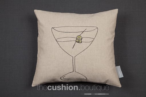 Cocktail glass handmade cushion with free machine embroidery