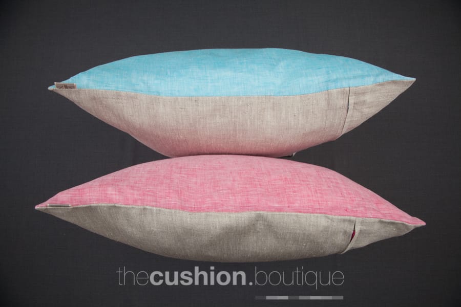 Set of 2 Chambray & Linen cushions with a pop of colour